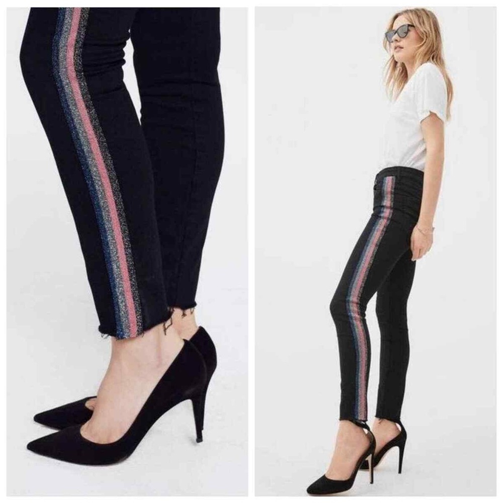 Mother High-Waisted Looker Ankle Fray Jeans in Guilty Glitter Racer, size 28